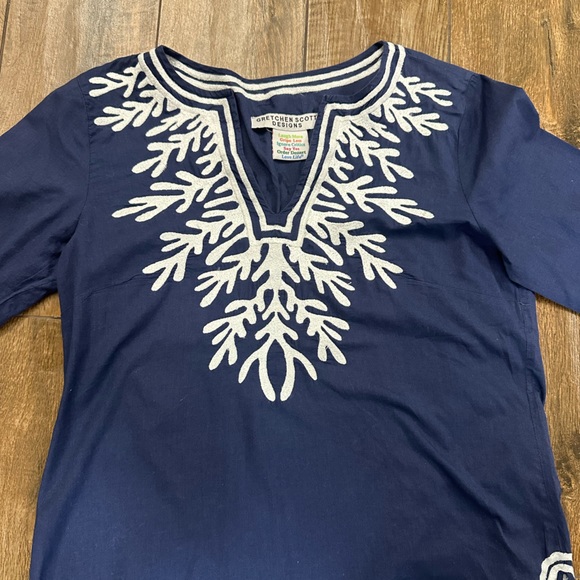 GRETCHEN SCOTT Navy Reef Embroidered Cotton Poplin Tunic XS - Picture 4 of 9